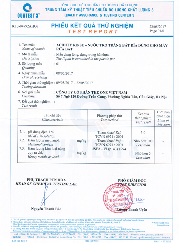 phieu ket qua thu nghiem acidity rinse