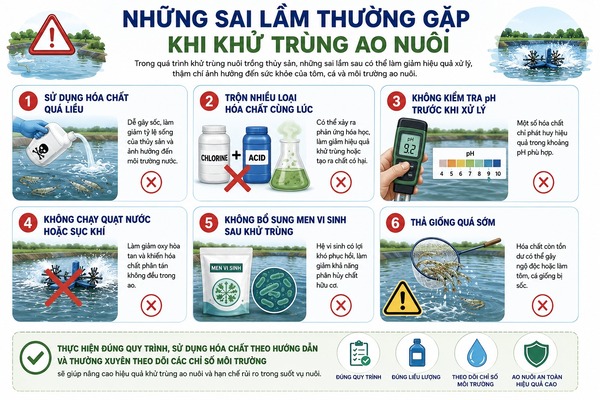 Những sai lầm thường gặp khi khử trùng ao nuôi 12 khu trung nuoi trong thuy san