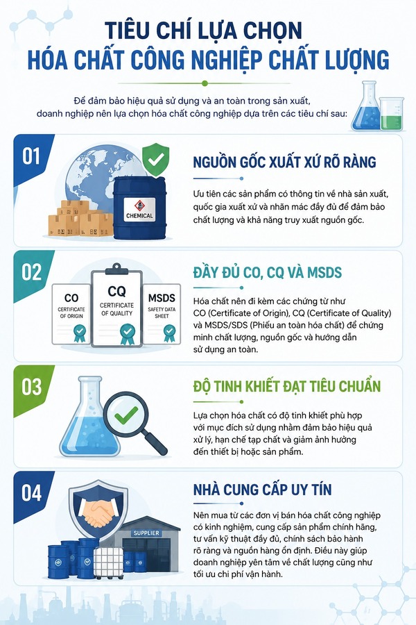 Tiêu chí lựa chọn hóa chất công nghiệp chất lượng